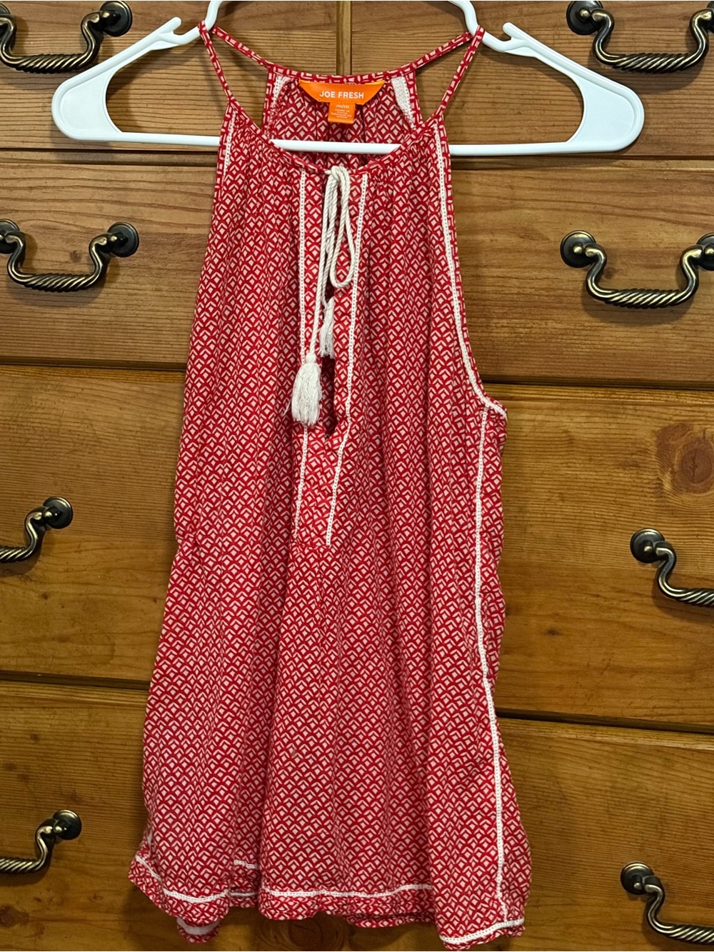 Joe Fresh Red Printed Halter Camisole with Tassel Tie